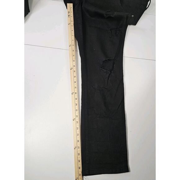 Torrid Boyfriend Jeans Black Denim Stretch Straight Distressed 18 Reg Fishnets - Picture 4 of 10